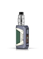 Bluegray Vape Mod with a Large Silver Tank on Top and a Green Leather Accent Panel on the Side - Australia E-cigarette Store