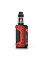 Red and Black Geekvape Vape Mod with a Clear Tank Attached Showing a Digital Display on the Side and a Red Fire-button Area at the Front informative Product Image - Australia E-cigarette Store
