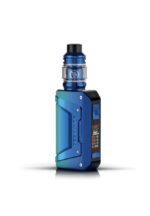 Blue High-end Vape Mod with a Blue Rebuildable Tank Shown from Side Displaying Power and Settings on the Lcd Panel - Australia E-cigarette Store