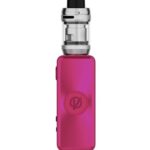 Pink Handheld Vape Mod with a Clear Glass Tank and Black Mouthpiece Shown Upright with a Circular Logo on the Back Panel - Australia E-cigarette Store