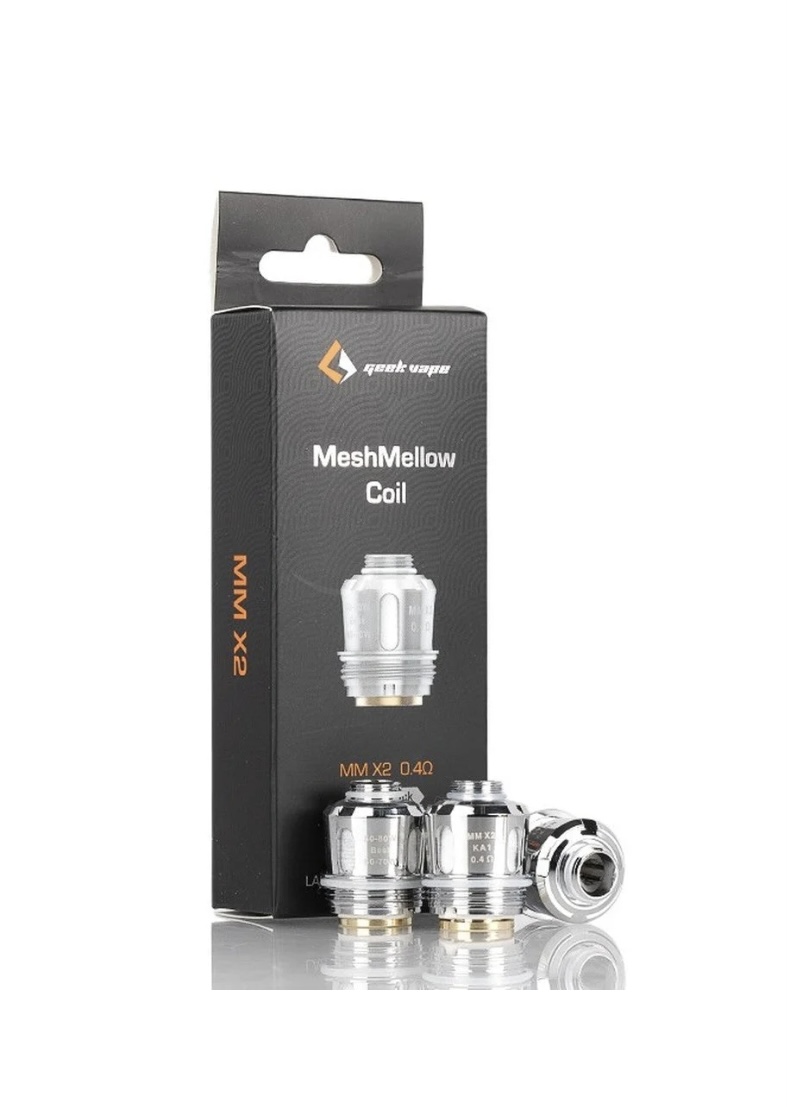 Screenshot - Australia E-cigarette Store Geekvape Meshmellow Coil Packaging with Two Chrome Replacement Coils Beside It on a White Background - Australia E-cigarette Store