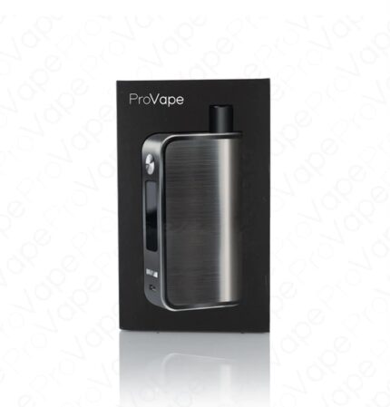 ProVape vape device in a black box with brushed metal finish and a small display on the side