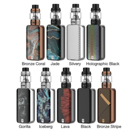 Ten Vape Mods in Assorted Finishes Displayed in Two Rows bronze Coral Jade Silvery Holographic Black Gorilla Iceberg Lava Black Bronze Stripe - Australia E-cigarette Store