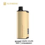 Gold-colored Vape Device with Black Mouthpiece Branded Alibarbar Labeled Chupa Chups Strawberry 9000 Puffs - Australia E-cigarette Store