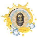 Circular Product Label for Alibarbar Mango Ice Surrounded by Mango Chunks and Ice Cubes - Australia E-cigarette Store