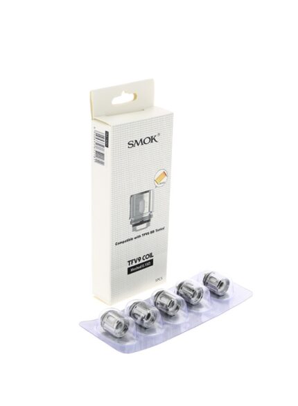 Smok Tfv9 Coil Pack with Five Mesh Coils Beside the Packaging Box - Australia E-cigarette Store