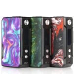 Four Vape Mods with Colorful Resin Panels in Purple Green and Red Tones Lined Up Side by Side on a White Background - Australia E-cigarette Store