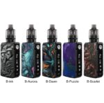 Five Vape Mods in a Row with Marble-pattern Bodies B-ink B-aurora B-dawn B-puzzle and B-scarlet from Left to Right Each Has a Black Panel and a Metallic Tank on Top - Australia E-cigarette Store