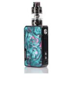 Vape Mod with a Turquoise-pink Marble Panel and a Clear Metallic Tank on Top Standing Upright - Australia E-cigarette Store