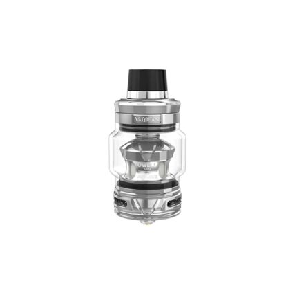 Glass and metal vape tank/atomizer with black top cap and chrome base, labeled Valyrian II (e-cigarette accessory).
