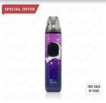 Pod Vape with Purple-to-blue Galaxy Design Astronaut Graphic Black Mouthpiece Vox Logo Top-left special Offer Banner and Bottom-right free Pack of Pods Badge - Australia E-cigarette Store