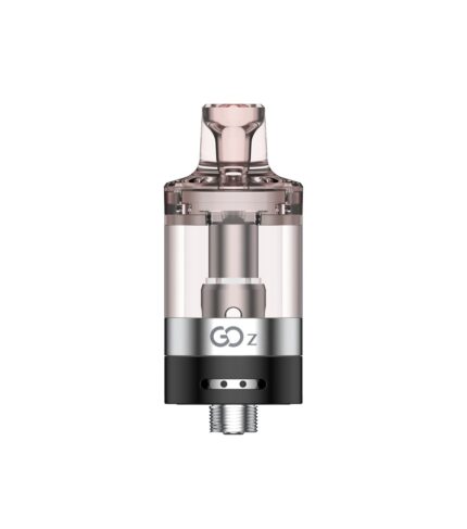 GOZ vape pod cartridge with pink-tinted chamber and a black base featuring a 510 connector.