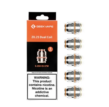 Geekvape Z025 Dual Coil Packaging with Five Replacement Coils Beside It - Australia E-cigarette Store