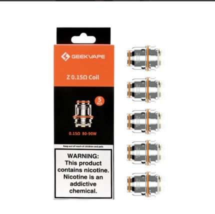 Box of Geekvape Z 015Ω Coils 5 Pcs with Image of Five Coil Heads Beside It Orange and Black Packaging Nicotine Warning at Bottom - Australia E-cigarette Store