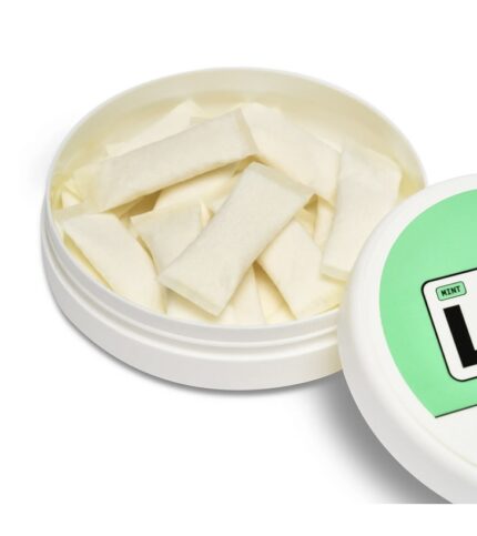 Open Round Tin Containing Rectangular White Mint Chewing Gum Pieces - Australia E-cigarette Store