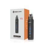 Vape Pod Device Wenax Q Ultra Next to Its White-and-orange Packaging Showing a Black Cylindrical Device with a Digital Display and Blue Accents - Australia E-cigarette Store