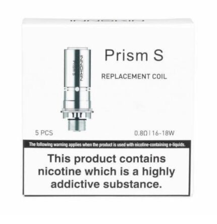 Box of Prism S Replacement Coil 5 Pcs with Warning Label About Nicotine Addiction - Australia E-cigarette Store