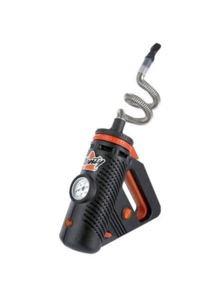 Portable handheld air compressor with gauge and coiled hose