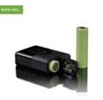 Black Rechargeable Battery Pack with a Lime-green End Cap and a Separate Lime-green Cylindrical Battery Beside It on a Reflective Surface - Australia E-cigarette Store