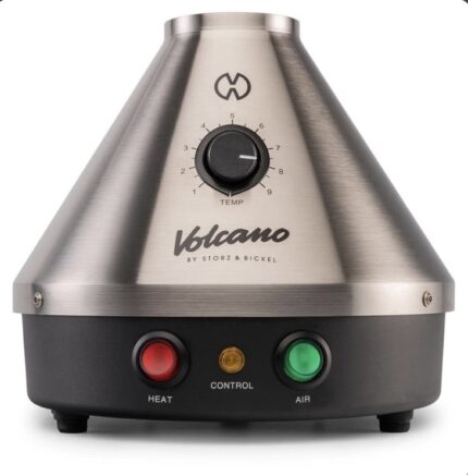Volcano by Storz  Bickel Countertop Heater with Stainless Steel Conical Top Central Temperature Dial and Red Heat  Green Air Buttons with a Yellow Control Light - Australia E-cigarette Store