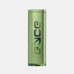Green Metal Cylindrical Bottle or Container Standing Upright with Bold Vertical Lettering and a Camo-patterned Base - Australia E-cigarette Store