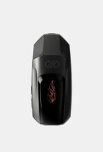 Black Vape Pod Mod with a Red Flame Logo Shown Upright Against a Light Background - Australia E-cigarette Store