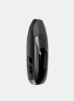 Compact Black Vape Device with a Glossy Curved Body and a Red Leaf Emblem Standing Upright - Australia E-cigarette Store