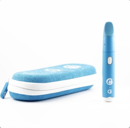Blue Vape Pen Standing Beside a Matching Blue Zipper Case on a White Background - Australia E-cigarette Store