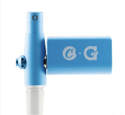 Blue Modular Device with a Vertical Cylindrical Section Connected to a Rectangular Blue Block Marked c × G - Australia E-cigarette Store
