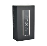 Black Packaging Box Featuring a Vertical Image of a Silver Cylindrical Device vape with gorg Branding Along the Side - Australia E-cigarette Store