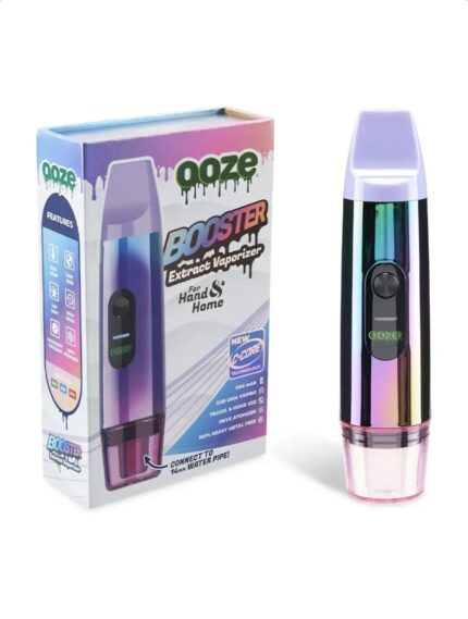 Iridescent Handheld Vape Device Beside Its Colorful Ooze Booster Box Designed for Home Use - Australia E-cigarette Store