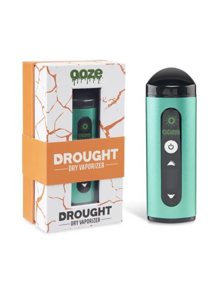 Green Portable Dry Vaporizer with a Black Top Shown Beside Its White and Orange Packaging Labeled drought Dry Vaporizer - Australia E-cigarette Store