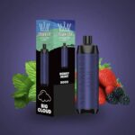 Vape Cartridge and Box Labeled Berry Mint 8000 by Crown Bar Surrounded by Mint Leaves and Berries on a Purple Backdrop - Australia E-cigarette Store