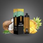 Vape Pen Beside Its Box with Coconut and Pineapple Slices in the Tropical Background - Australia E-cigarette Store