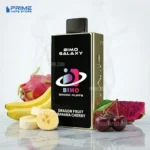 Bimo Galaxy Vape Device Box with Dragon Fruit Banana Cherry Flavor Surrounded by Dragon Fruit Banana Slices and Cherries - Australia E-cigarette Store