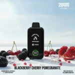Disposable Vape Device on a White Surface Surrounded by Blackberries and Cherries Flavor Blackberry Cherry Pomegranate - Australia E-cigarette Store