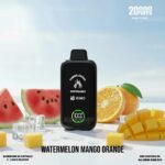 Disposable Vape Device Centered on a White Surface with Watermelon Slices Orange Half and Mango Cubes Flavor Watermelon Mango Orange - Australia E-cigarette Store