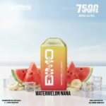Watermelon Nana E-liquid Bottle Centered with Watermelon Slices and Ice Cubes on a White Surface Under a Bright Sky - Australia E-cigarette Store
