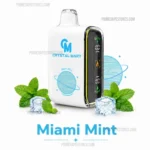 Miami Mint Vape Device with White Body and Blue Crystal Mary Logo Surrounded by Mint Leaves and Ice Cubes - Australia E-cigarette Store