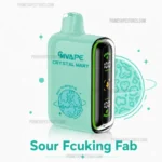 Mint-green Vape Device with a Black Side Panel Showing Digital Readouts and Branding mvape Crystal Mary and sour Fucking Fab on the Body - Australia E-cigarette Store