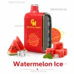 Crystal Mary Watermelon Ice Vape Device in Red with Watermelon Slices and Ice Cubes Around It on a White Background - Australia E-cigarette Store