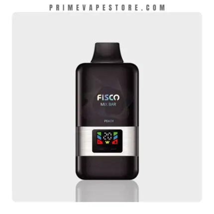 Fisco Mix Bar Peach Vape Device Standing Upright with a Silver Band and Digital Display - Australia E-cigarette Store