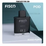 Fisco X-pod Vape Device in Black with a Silver Base on a Pale Surface 8000 Puffs Label Visible in the Corner - Australia E-cigarette Store