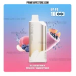 Vape Pod Labeled blueberry Peach Smoothie with Blueberries and Peach Slices Against a Bluepink Gradient Background Plus up to 1000 Puffs Text - Australia E-cigarette Store