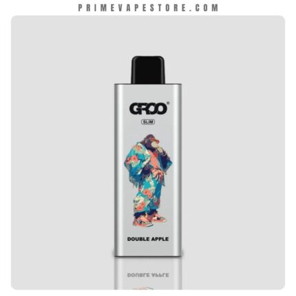 Slim Silver Vape Device with Black Mouthpiece Featuring a Colorful Figure and the Label groo Slim with the Flavor double Apple Displayed - Australia E-cigarette Store