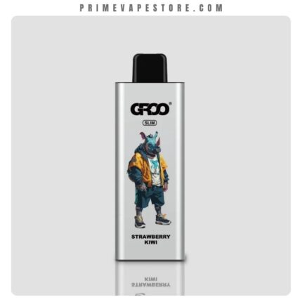 Groo Slim Vape Pen with a Cartoon Rhinoceros Wearing a Yellow Jacket Flavor Strawberry Kiwi product Display - Australia E-cigarette Store