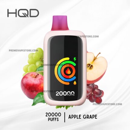 Vape Device with Pink Mouthpiece Surrounded by Apples and Grapes Showing 20000 Puffs Apple Grape Flavor - Australia E-cigarette Store