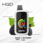 Hqd Disposable Vape with 20000 Puffs Blackberry Ice Flavor Shown with Blackberries and Green Leaves on a Light Background - Australia E-cigarette Store