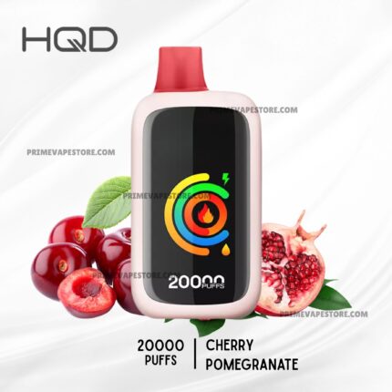 Hqd Disposable Vape with Red Mouthpiece 20000 Puffs Cherry Pomegranate Flavor Surrounded by Cherries and Pomegranate - Australia E-cigarette Store