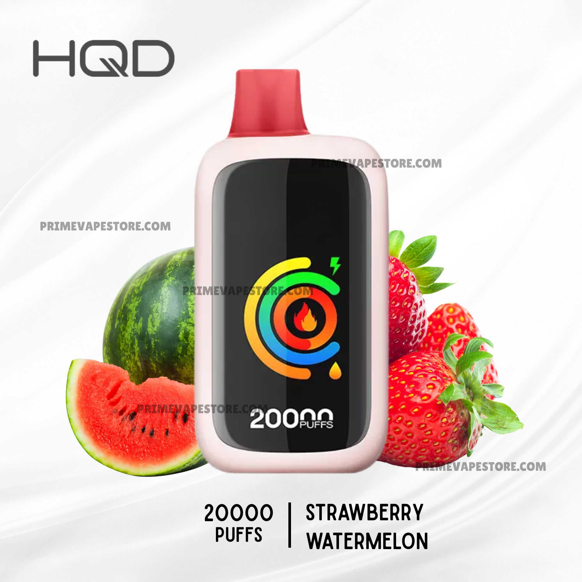 Hqd-cuvie-slick-20000-puffs-strawberry-watermelon-1jpg - Australia E-cigarette Store Hqd Disposable Vape with Red Mouthpiece Surrounded by Watermelon and Strawberries 20000 Puffs - Australia E-cigarette Store